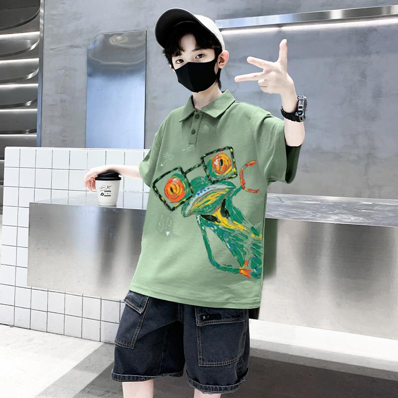 Boys' short sleeved T-shirt polo shirt summer clothes 2026 new summer half sleeved boys' big children