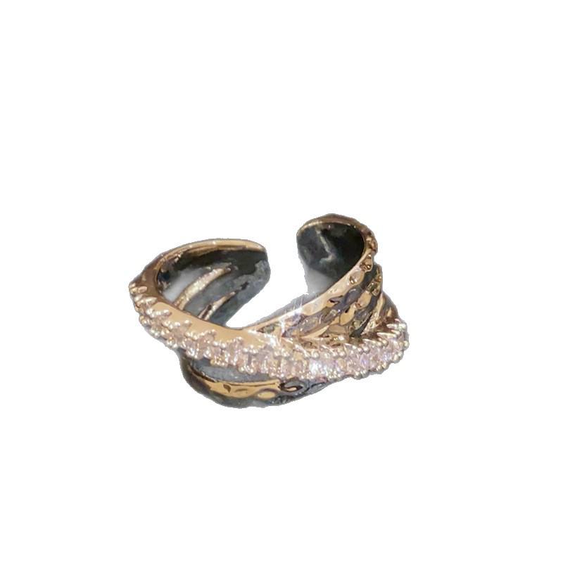 Korean Zircon Multilayer Crossover Open Ring: High-End Light Luxury Index Finger Jewelry