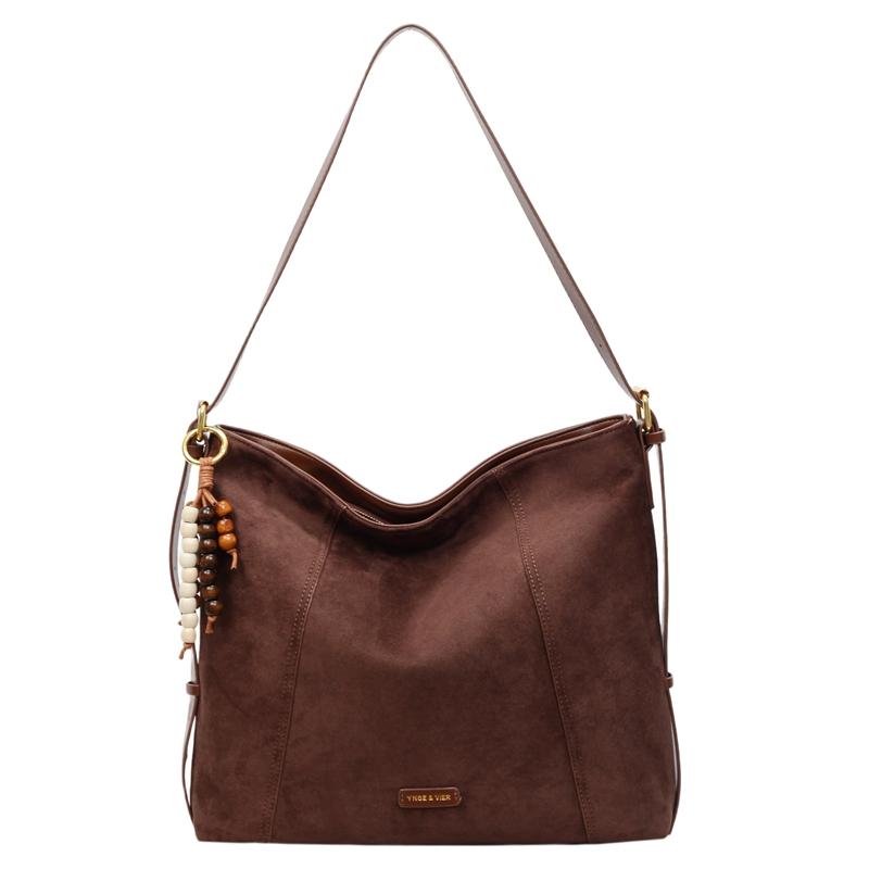 Solid Color Faux Suede Sewing Tote Bag Retro Sweet Commuting Shoulder Bags 2026 Fashi Large Capacity Versatile Bags for Women