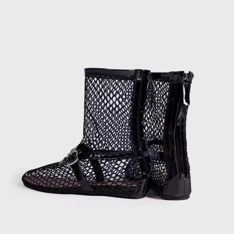 Summer new women's shoes metal buckle after zipper ballet women's shoes high-top fashion single shoes