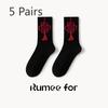 5 Pairs of Female New Year Chinese Knot Retro Sweat Absorbent Non Slip Big Red Tube Socks