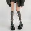 Japanese Style Shimmering Rib Knitted Middle Tube Calf Socks for Women Girls Cute Ribbon Bowknot Long Socks Stockings