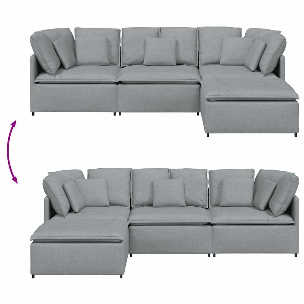 Modular Sofa with Footstool and Cushions Fabric Light Grey