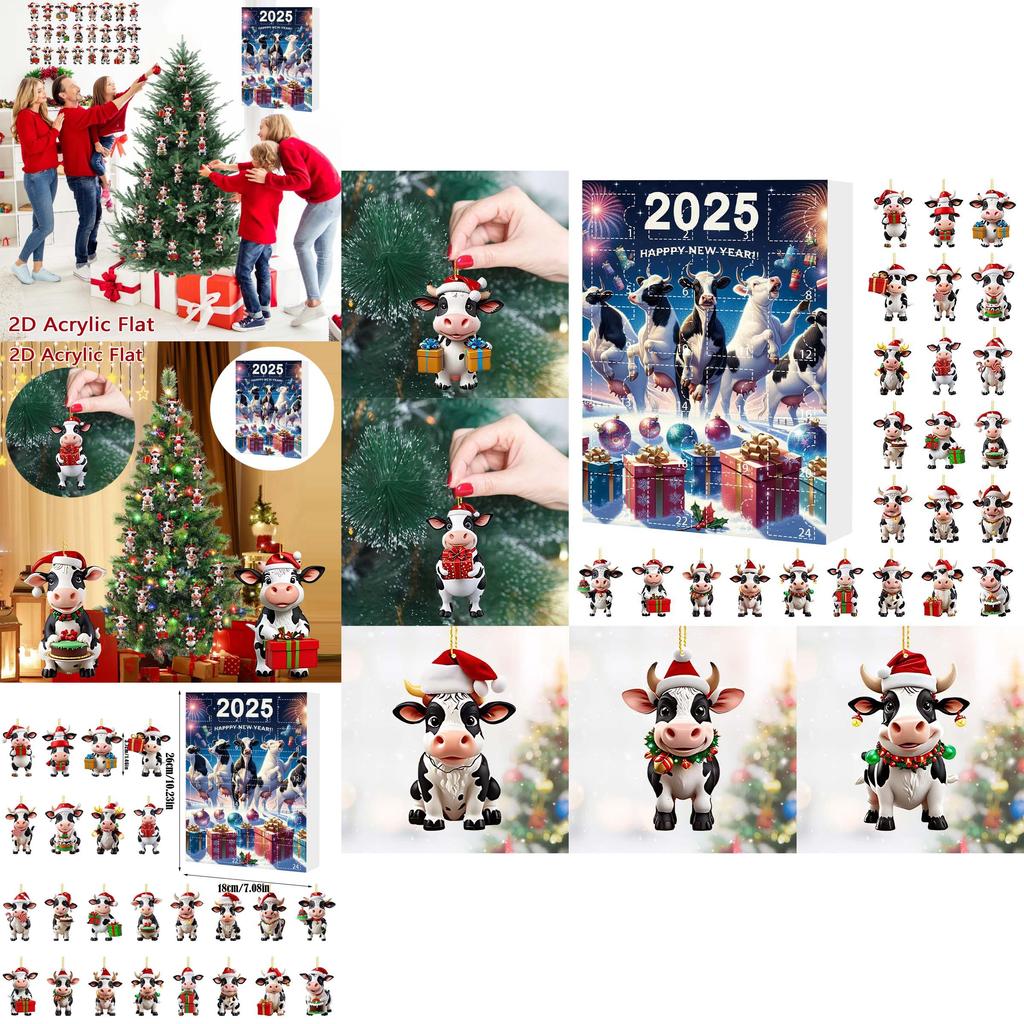 Caja Misteriosa de Cuenta Regresiva de Navidad Adorno de Granja de Vacas Con Decoraciones Acrílicas Para Decoración de Árbol Navideño