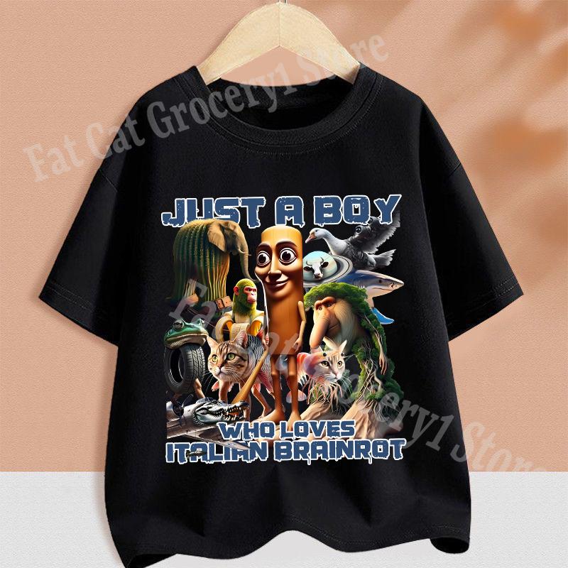 Kids T-shirt Summer Short Sleeve Tungtung Sahur Brainrot Cartoon Children Tees Tops Boys Girls Clothes