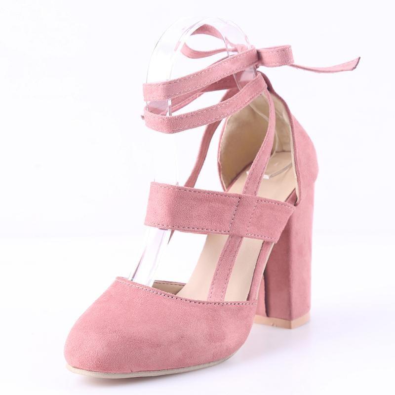 Sandale groase de petrecere cu toc înalt cu bretele sexy din piele intoarsa de vara