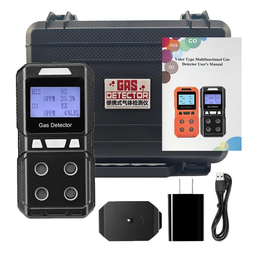 Handheld Portable High Precision 4-in-1 Gas Detector - Combustible & Toxic Hazardous Gas Meter O2 CO H2S Analyzer Rechargeable