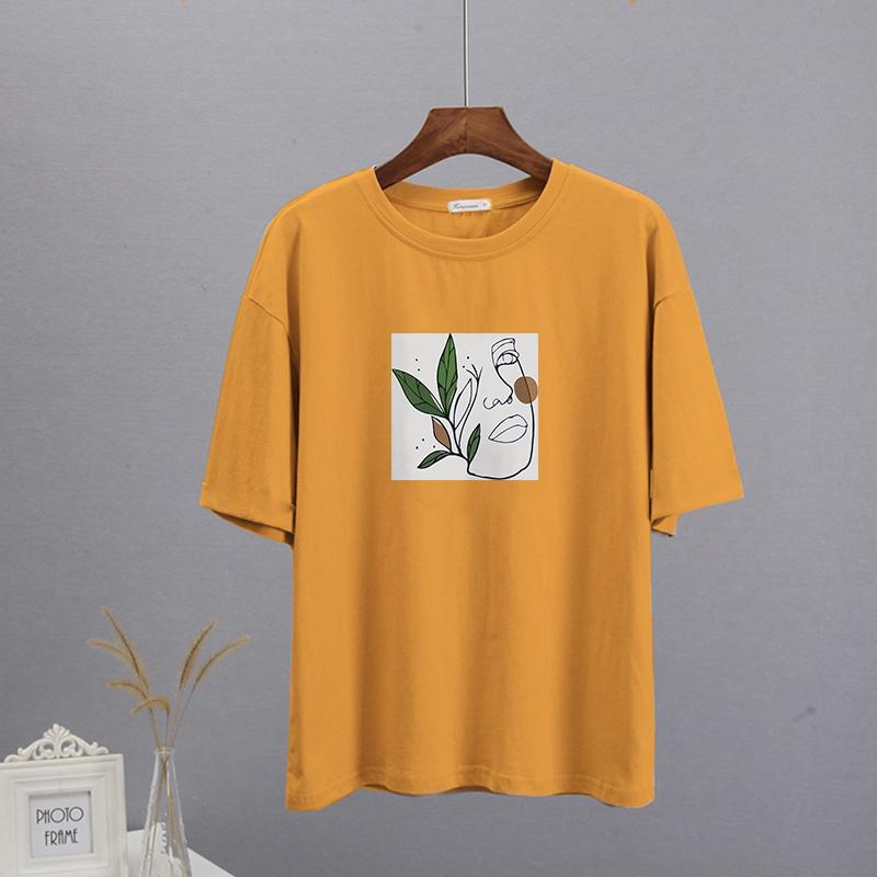 Shellsuning Oversized Aesthetic Printing T-shirts for Women Summer New 100% Cotton Casual Retro Basic Tees Female Korean Harajuku Tops