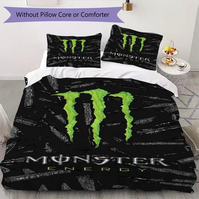 Roupa de Cama com Padrão Monster Energy, Conjunto de Colcha Capa de Colcha Fronha Presente de Aniversário para Casa(1 capa de edredom + 2 fronhas, sem enchimento.)_lx
