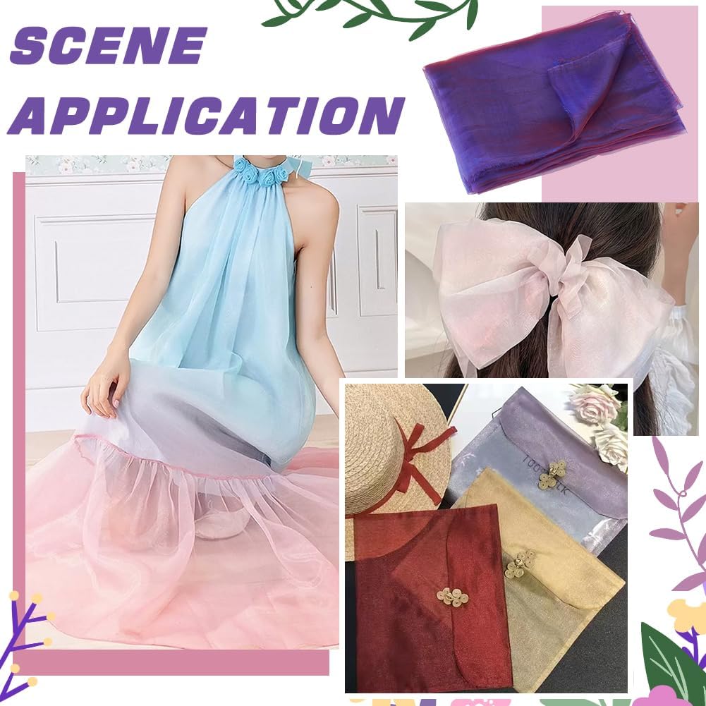 BENECREAT 3.28 Yards Two Tone Organza Fabric, 59.8 Inch Lightweight Sheer Iridescent Royal Blue with Red Holographic Gauze Voile Fabric for Wedding