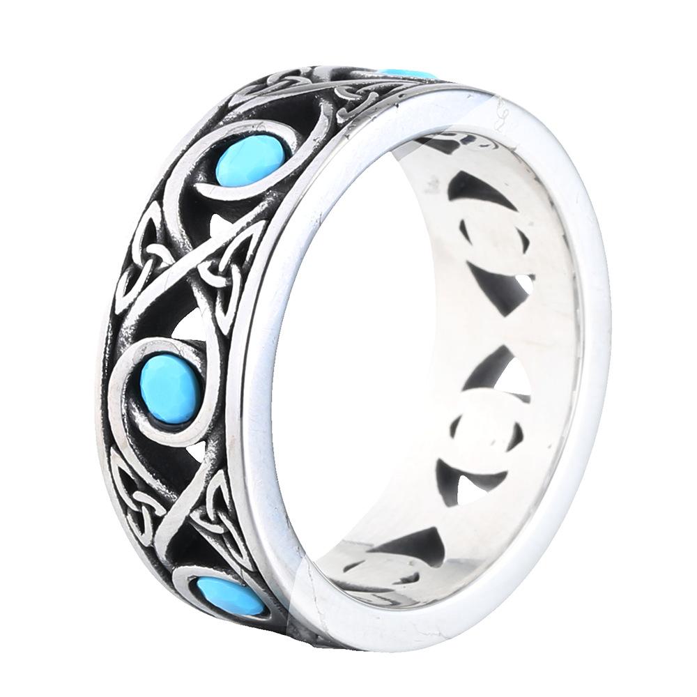 

European American Fashion Minimalist Turquoise Titanium Steel Ring Personality Stainless Steel Finger Ring Trendy Casual Jewelry Gift for Men Women No. 7