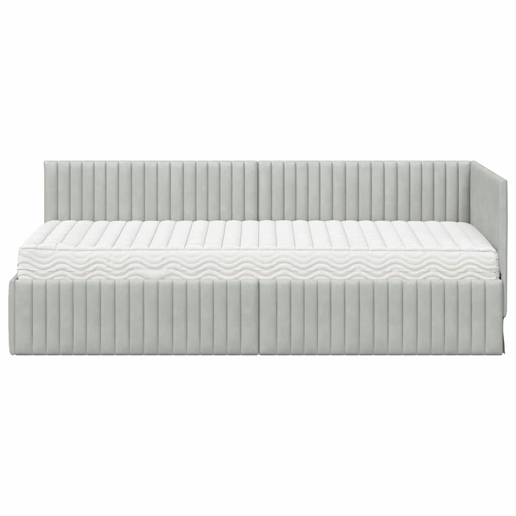 Corner Bed Frame with Mattress and Headboard 2 Pcs Light Grey Velvet