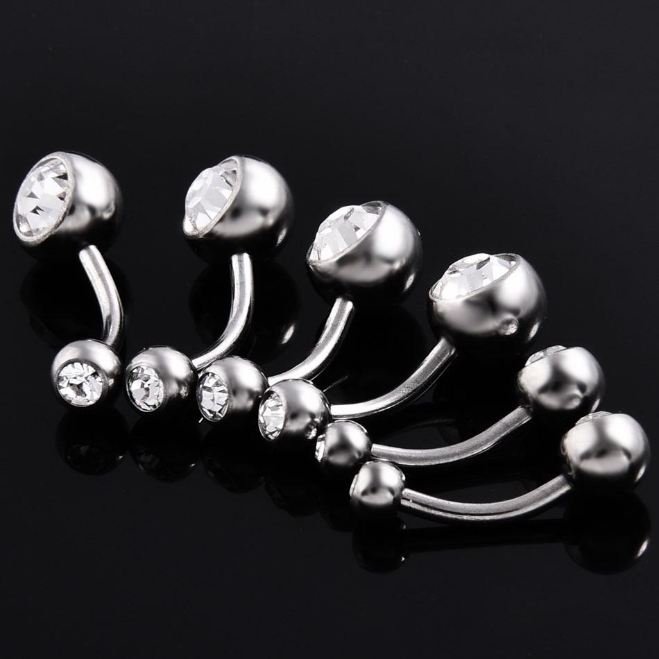 G23 Titanium 14G Barbell Zircon Navel Ring - Double-Ended Belly Piercing Jewelry (6/8/10mm)