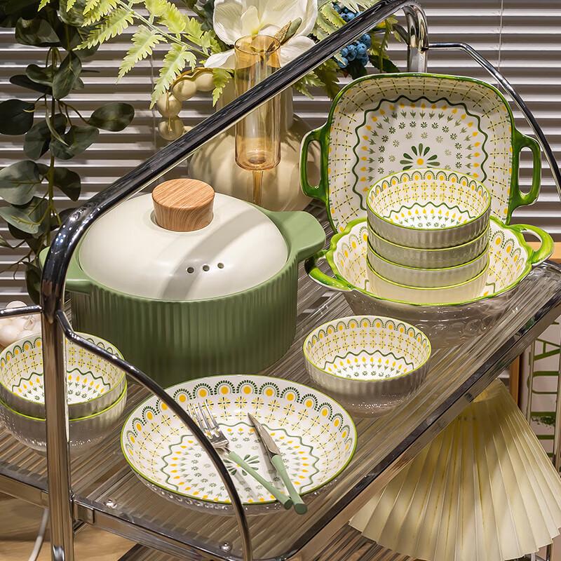 KANGMO Qing Kui 45-Piece Japanese Ceramic Dinnerware Set with Casserole