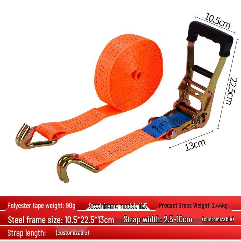 Double Hook 3-Ton Rubber-Coated Steel Frame Polyester Bundling Strap Tightener