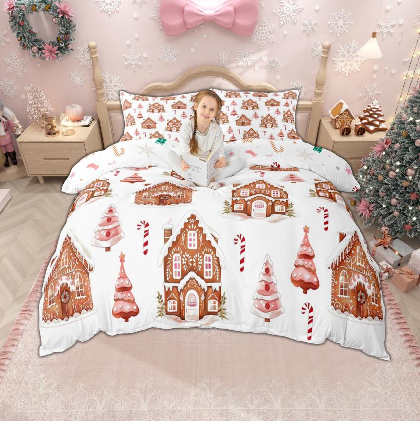 Homewish Merry Christmas Duvet Cover Set For Girls Boys 2Pcs/3Pcs, Gingerbread Xmas Tree Bedding, Nutcracker Comforter Cover Set