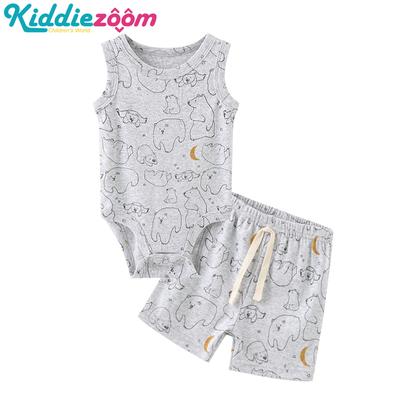 Set Abbigliamento Neonato Estivo Casual Pagliaccetto Senza Maniche + Pantaloncini Moda Bambino Piccolo Abiti