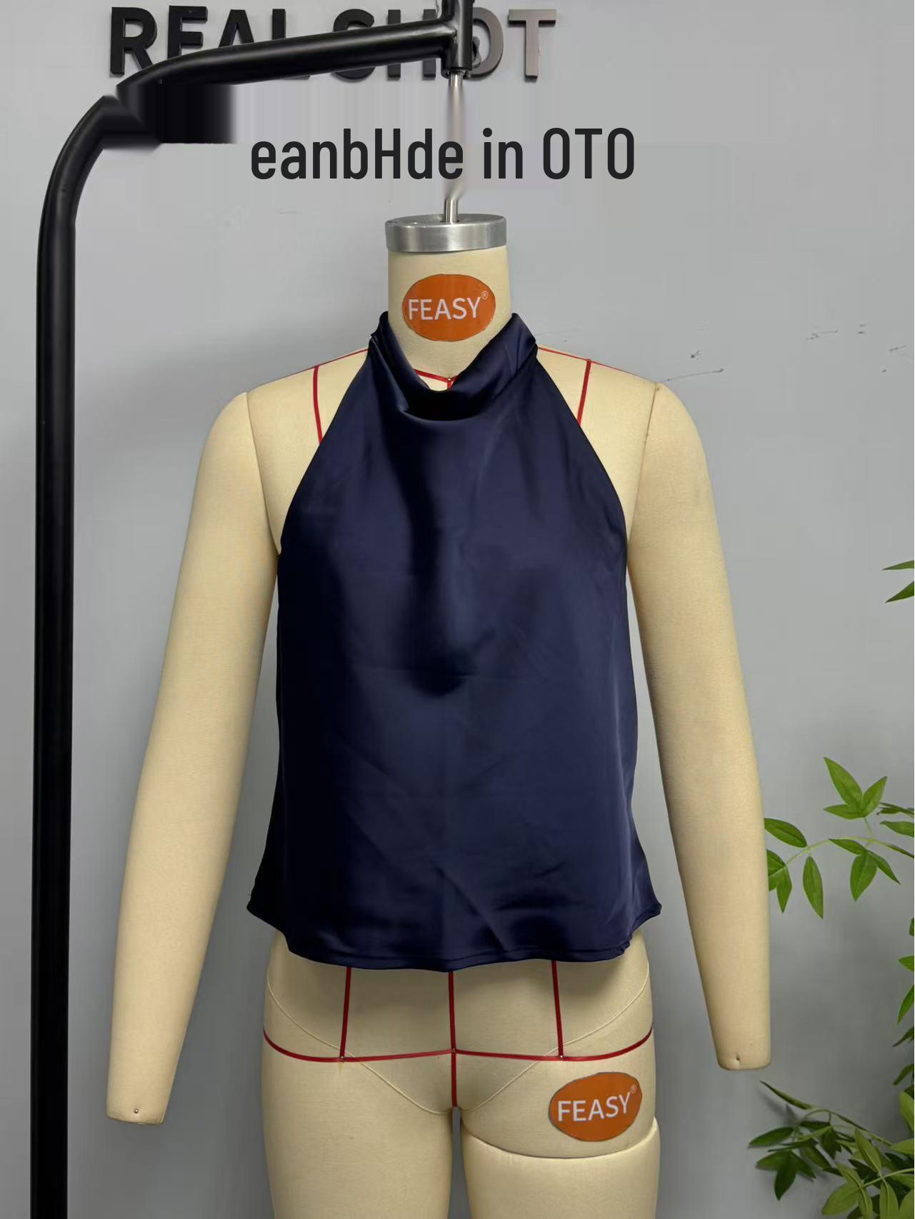 

Топ на бретелях из летнего европейско-американского шелкового атласа 2025 Small тёмно-синий