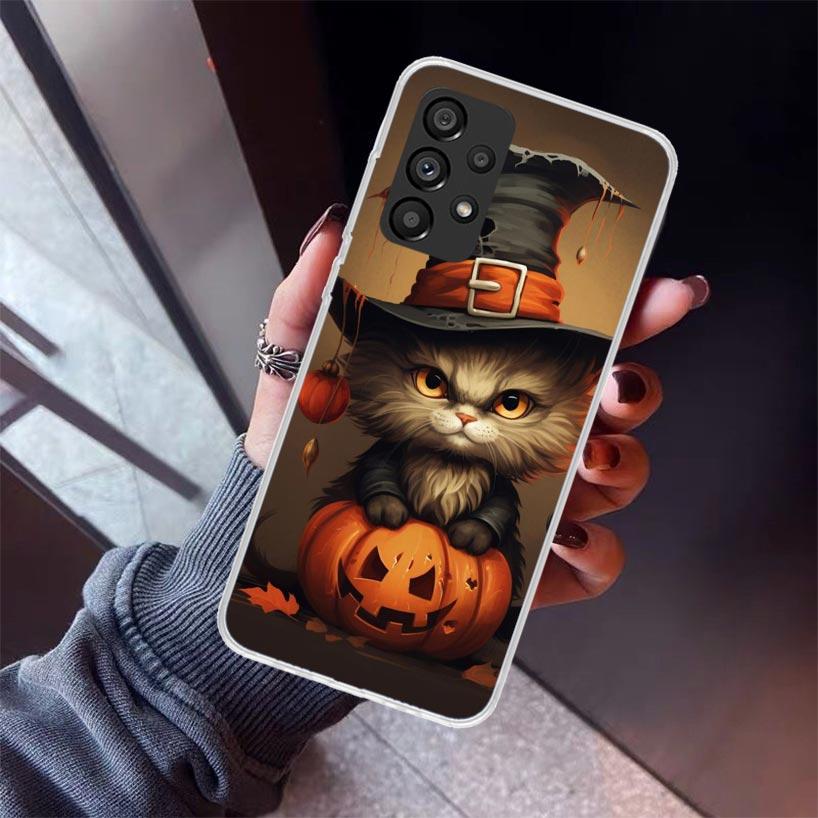 Black Kitten Halloween Pumpkin Phone Case For Samsung Galaxy A17 A57 A37 A16 A26 A36 A56 A15 A25 A35 A55 A14 A13 A54 A53 A34 A24