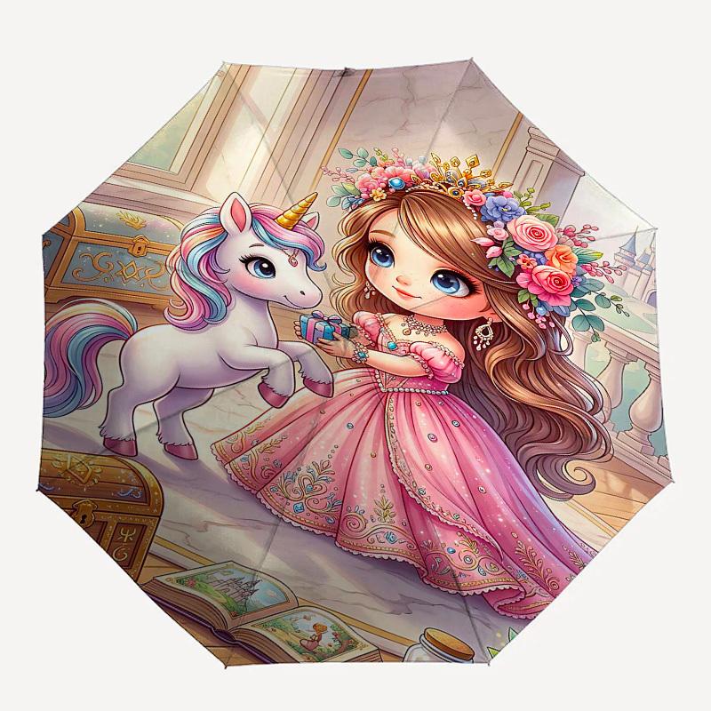 

1PC Princess Unicorn Umbrella-8-Rib Reinforced, Automatic Open, Lightweight & Durable, Fashion Accessory for Outdoor, Beach L0414