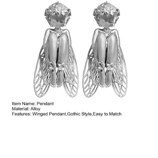 Engel Anhänger Halskette Ruhiges geflügeltes Design mit floralen Verzierungen Gotischer Fantasy Schmuck für den Alltag