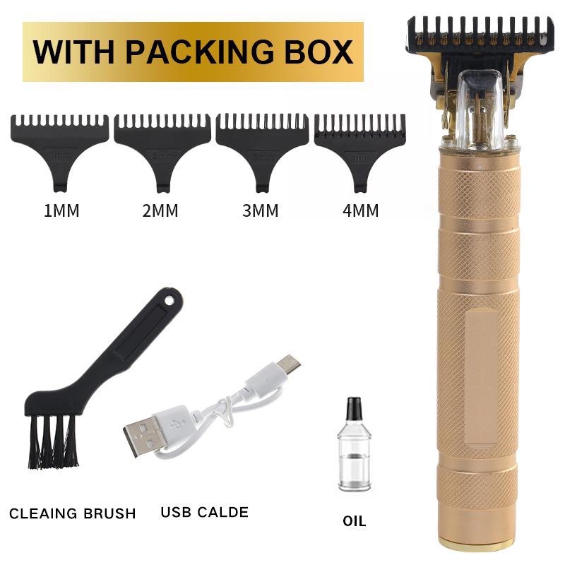 Cross-border T9 Electric Hair Clipper & Trimmer: Bald Head Shaver, Beard Trimmer, Beauty Electric Oil Head Clipper золотой