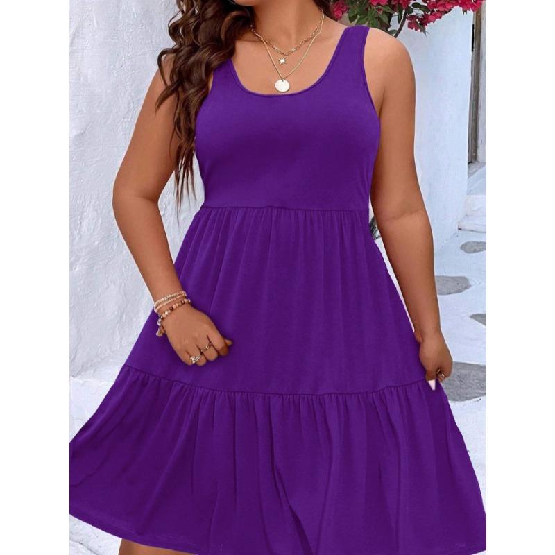 Spring and Summer Large Size Loose A-line Dress Women's Clothing Casual Commuter Sundress Solid Color Fashion Elegant Sleeveless Party Cake Dress