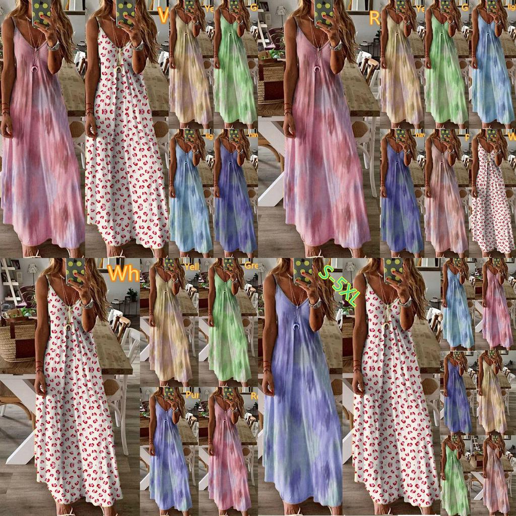 Women's Boho Floral Strappy Dress Oversized Maxi Kaftan For Summer Beach Parties