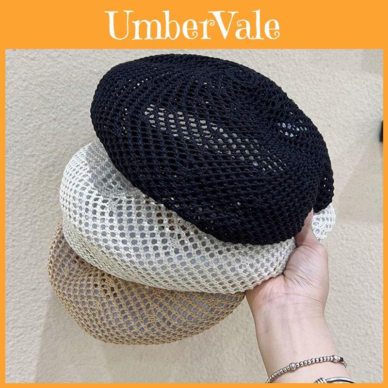 Black Polyester Geometric Beret Hat For Women Sun Protection Casual Style