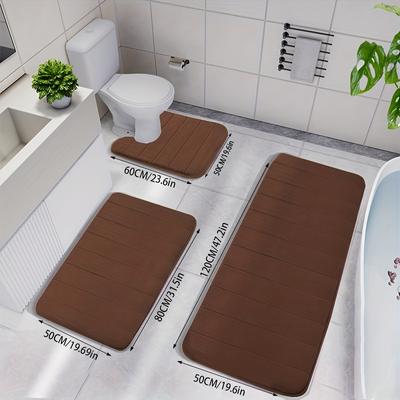 3pcs Soft and Absorbent Memory Foam Bath Mat - Non-Slip, Machine Washable Rug for Shower, Bathroom, Kitchen, and Bedroom