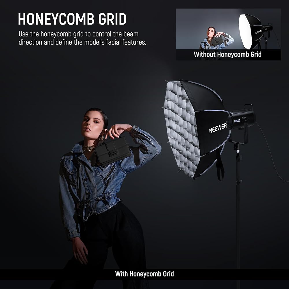 Neewer 65cm Octagonal Softbox, Bowens Mount, Quick Setup, Foldable, with Diffuser/Grid/Bag, Compatible with Parabolic Softboxes: Aputure 120d, Godox S