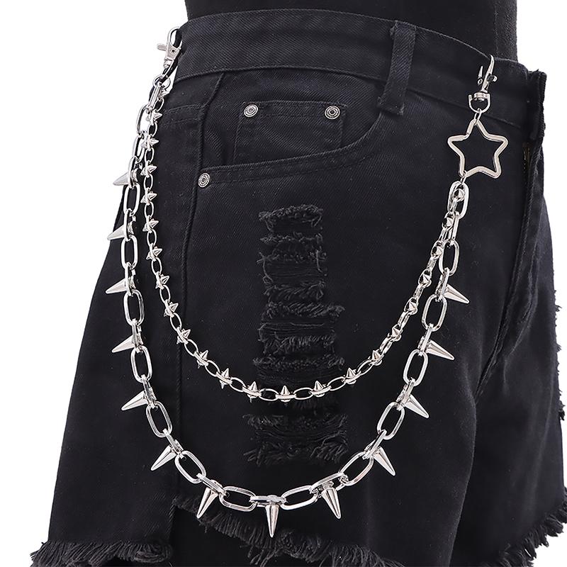 Double Headed Rivet Pentagram Pants Chain For Men Women Multi-Layer Waist Chain Fashion Hip-Hop Punk Metal Pants Chain Gifts