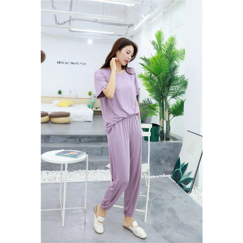 Frühlings- und Herbst-Modal-Pyjama-Set für Damen, große Hauskleidung, lockerer zweiteiliger Sommer-Pyjama, Schlafanzug für Damen