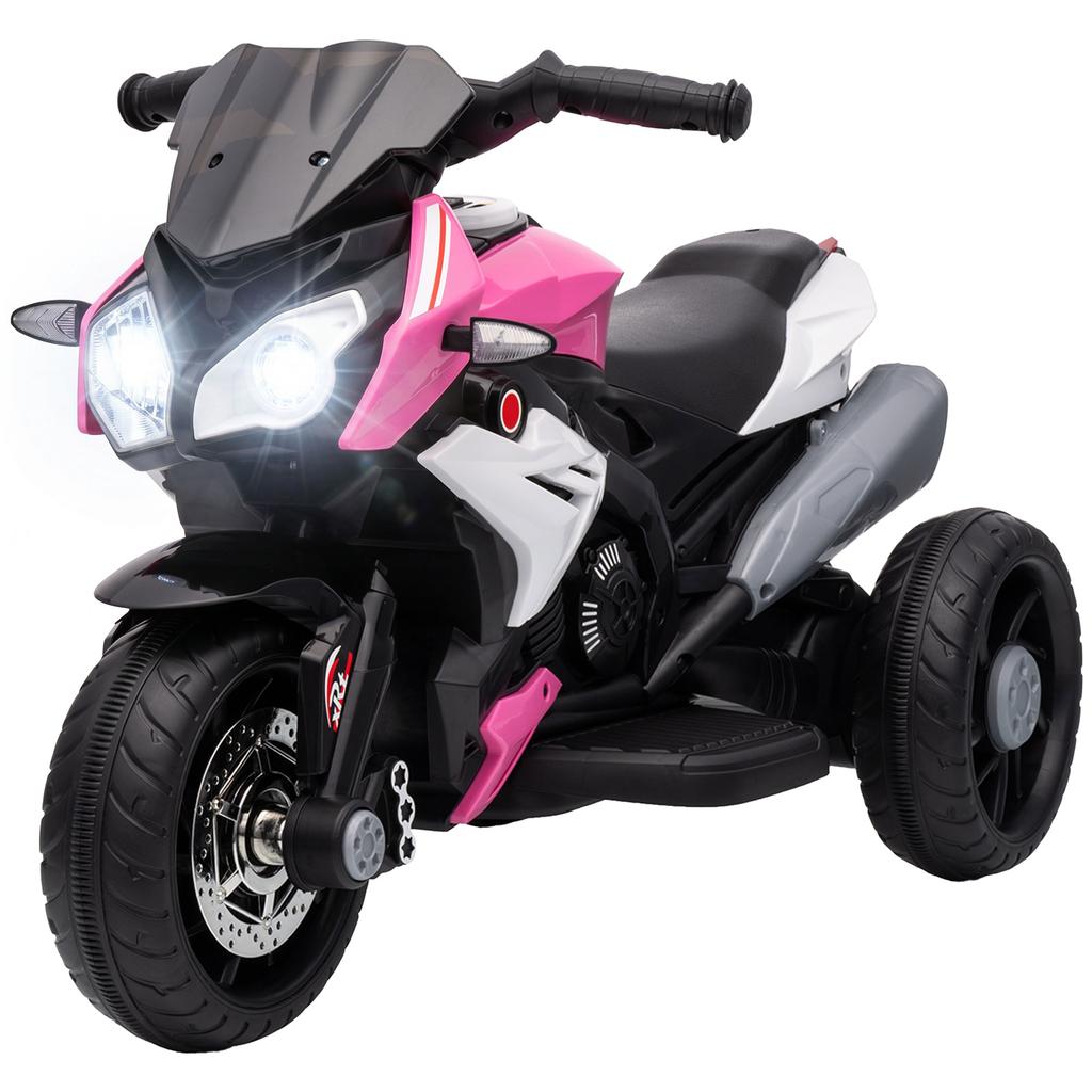 Kids Electric Motorcycle, 6V Ride on Motorcycle with 3 Wheels, LED Headlight, Music, Horn for Boys Girls 3-5 Years, Pink