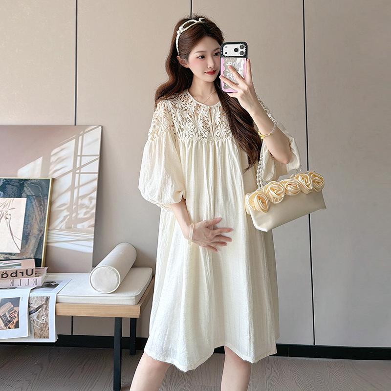 Elegant 2026 Crochet Lace Maternity Dress - Loose Fit Summer Fashion
