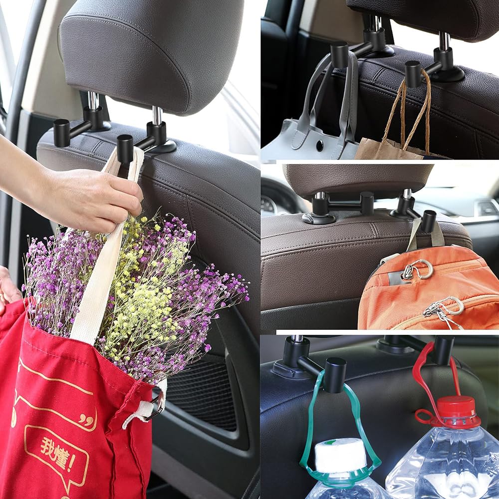 COOLBOTANG Car Seat Hooks, Set of 2 Car Hooks, Aluminum Alloy Headrest Hooks, Auto