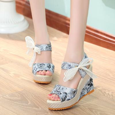 Sandals Women's Summer Casual New Super High Heel Flower Wedge Heel Strap Bow Platform Bohemian Women's Shoes