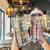 Durable 2L Sports Water Bottles with Time Marker Large Capacity Fitness Straw Cups Portable with Scale Water Jug Adult Universal