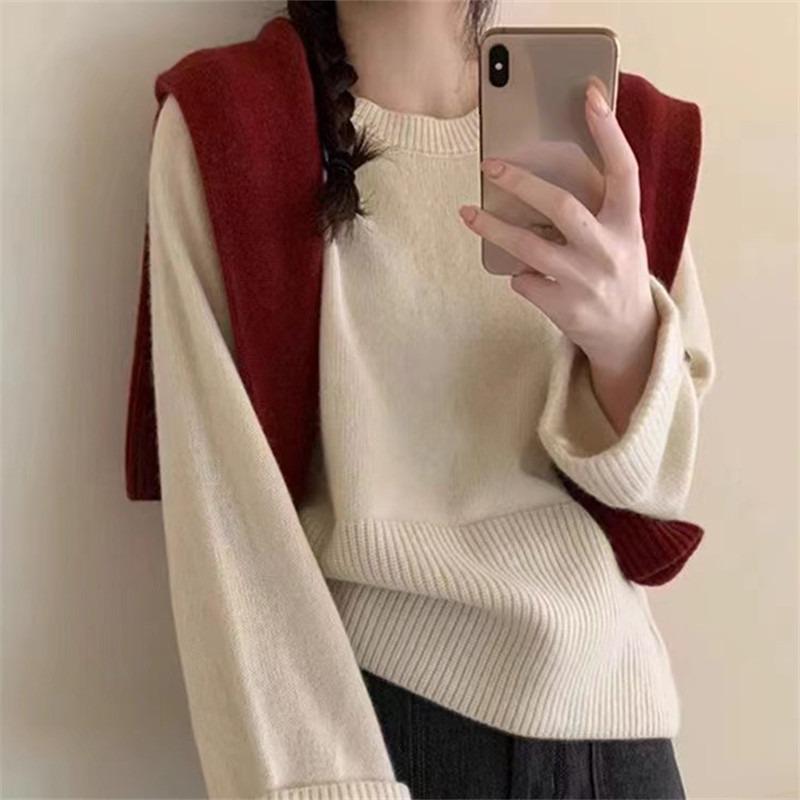 

YYFS Женская мода Повседневный Осень Зима Однотонный Принт Длинный Рукав О-Образным Вырезом Свитера Size: One Size