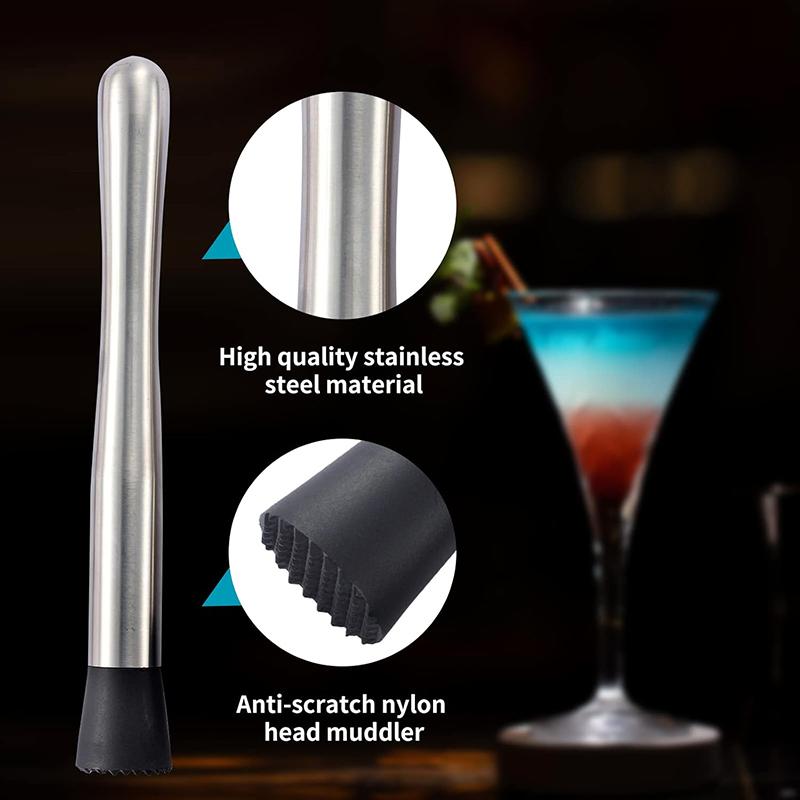 8/10 Inch Cocktail Muddler and Mixing Spoon Stainless Steel Ice Crushing Hammer Cocktail Juice Muddler Bar Cocktail Mixing Spoon 7