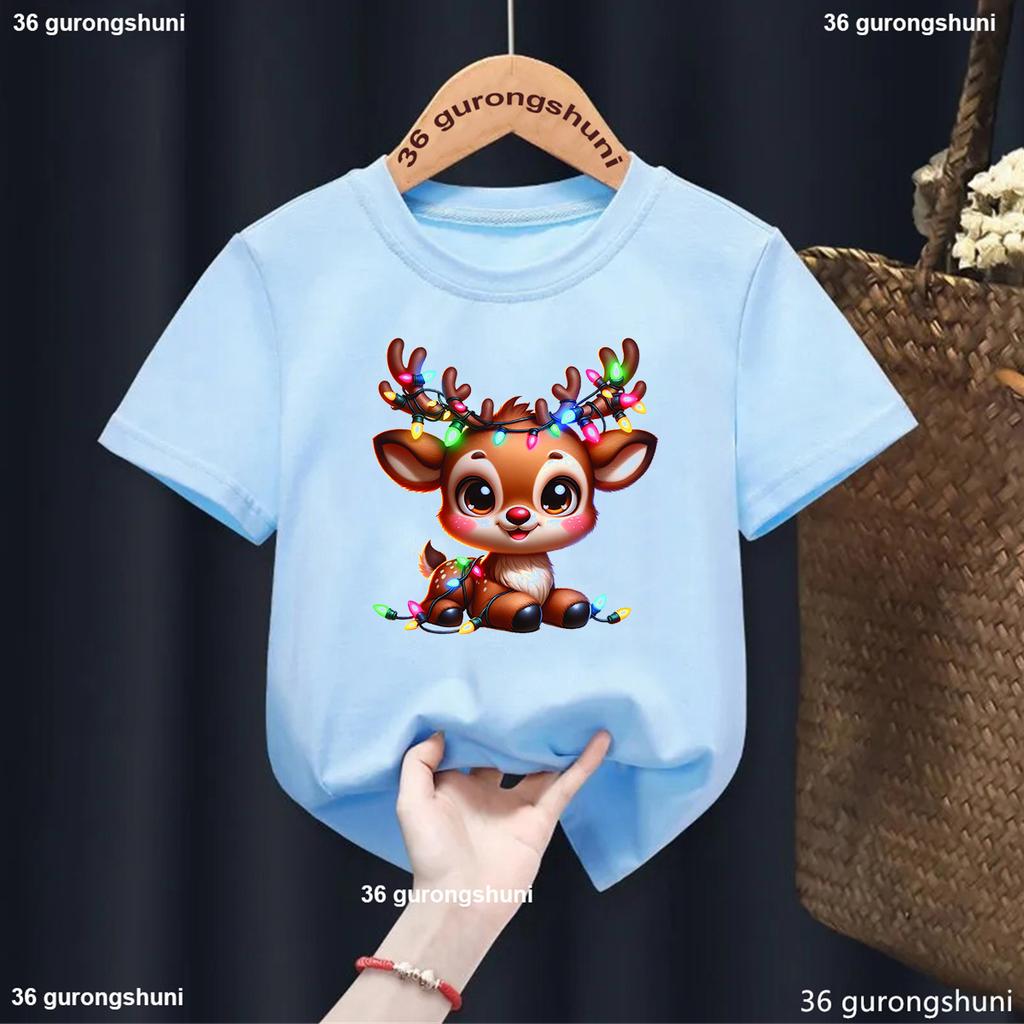Pink Christmas Tree Graphic Print T-Shirt Girls for Children'S New Year Clothes Christmas Party T Shirt Fashion New Boys Tshirt