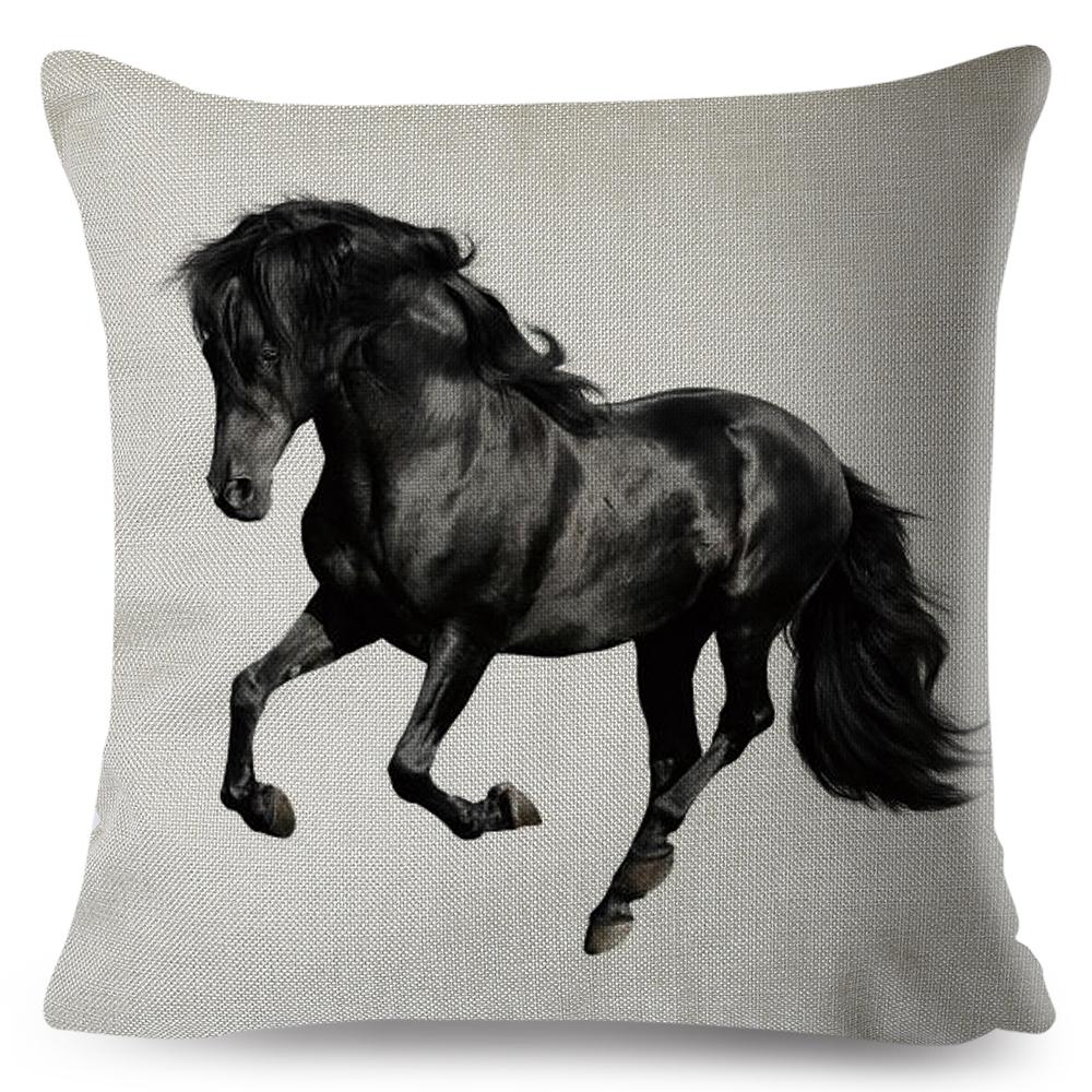 Elegant Running Horse Cushion Cover Graceful Gallop Pose Soft Decorative Square Pillow Modern Living Room Bedroom Decor xcm