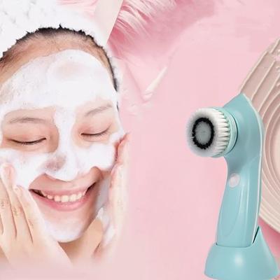Drievoudig Functioneel Gezichtsreinigingssysteem – Waterdichte Siliconen Borstel met Slim Laadstation voor Zachte Exfoliatie