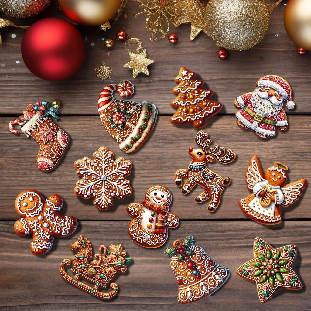 Lebkuchen Ornamente 24 Stück Weihnachtsmann Elch Schneeflocke Glocke Schneemann Holz Weihnachtsornamente Bauernhaus Weihnachtsdeko für Weihnachten