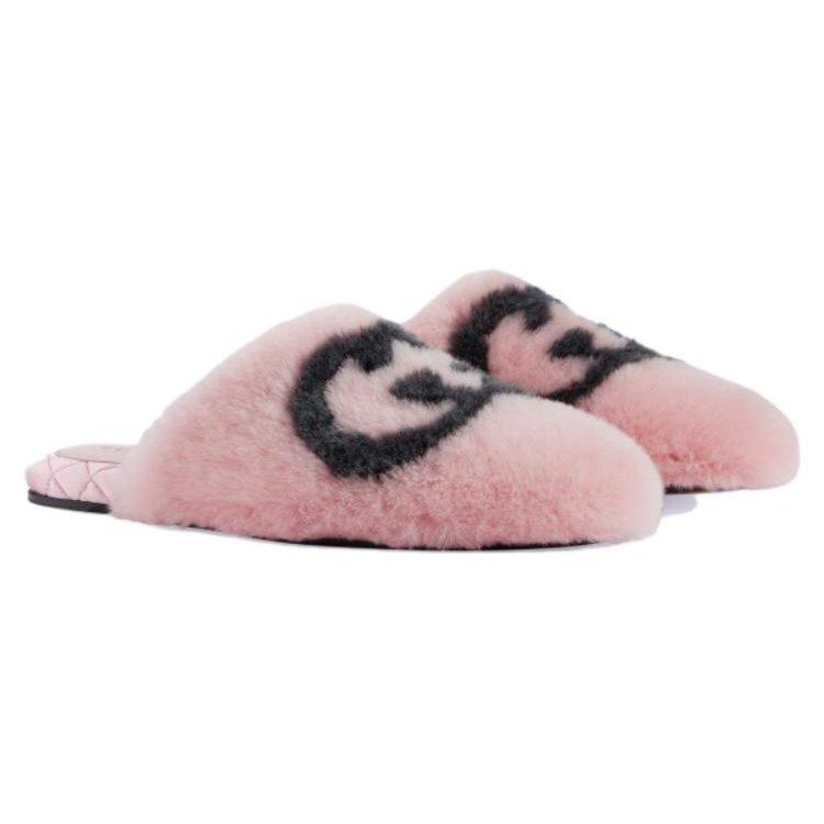 Gucci Wmns Faux-Fur Slipper 'Interlocking G - Pink Black' Women's 719847 AAAUL 8440