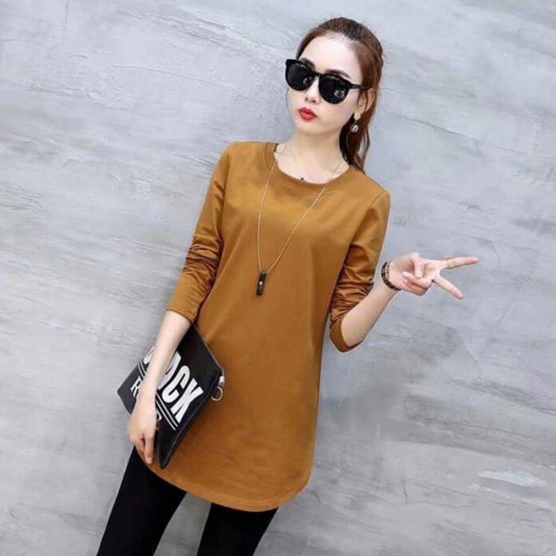 

Женская осенняя однотонная тонкая универсальная блузка с круглым воротником и длинным рукавом, повседневная футболка, топы M