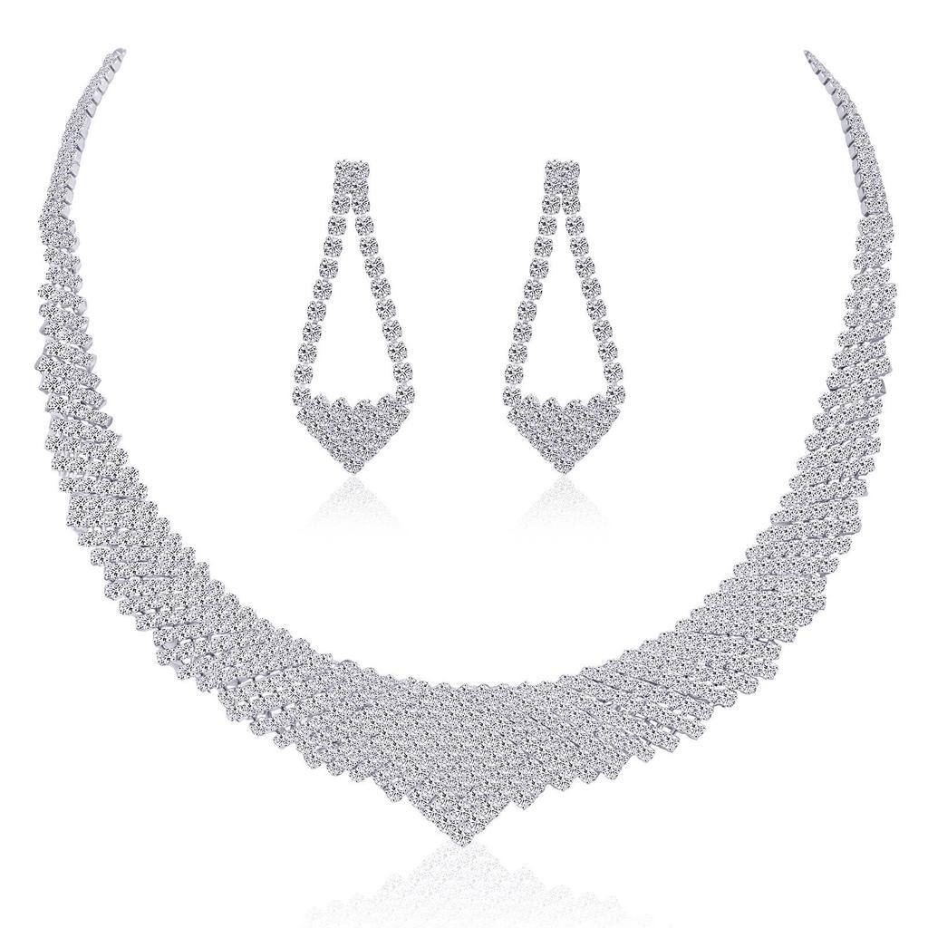 Minimalist Rhinestone Wedding Jewelry Set: European & American Style Necklace and Earrings for Brides