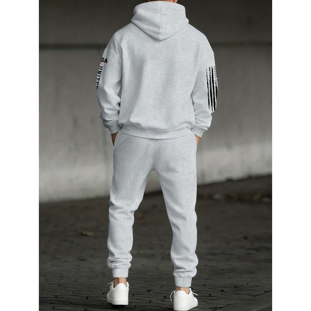 Men's Casual Suit, Printed Drawstring Hoodie, with Pockets and Drawstring Running Pants, Fashionable Men's Must Have Cool Set