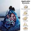 Blue Tone Football Player City Background Collage Flannel Throw Blanket, Soft Warm Cozy Bed Sofa Cover for Sports Fan Home