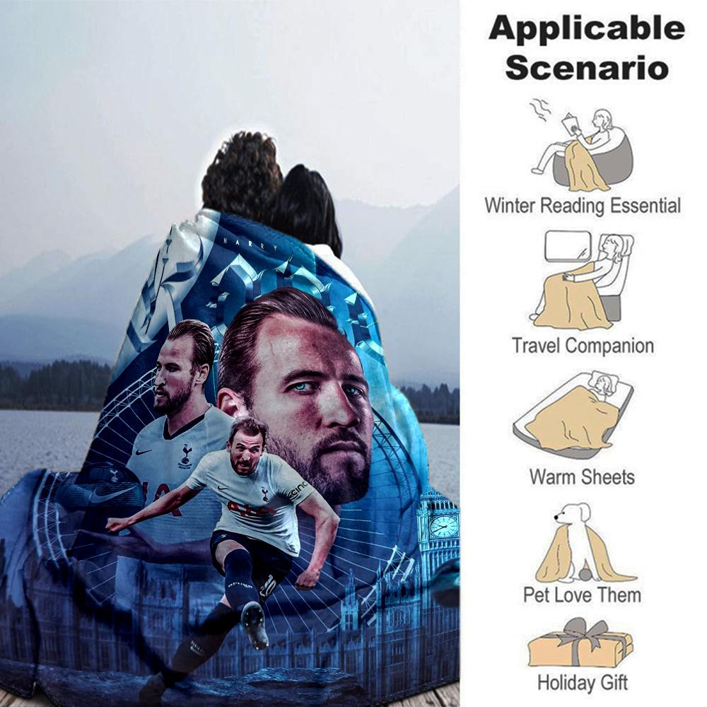 Blue Tone Football Player City Background Collage Flannel Throw Blanket, Soft Warm Cozy Bed Sofa Cover for Sports Fan Home